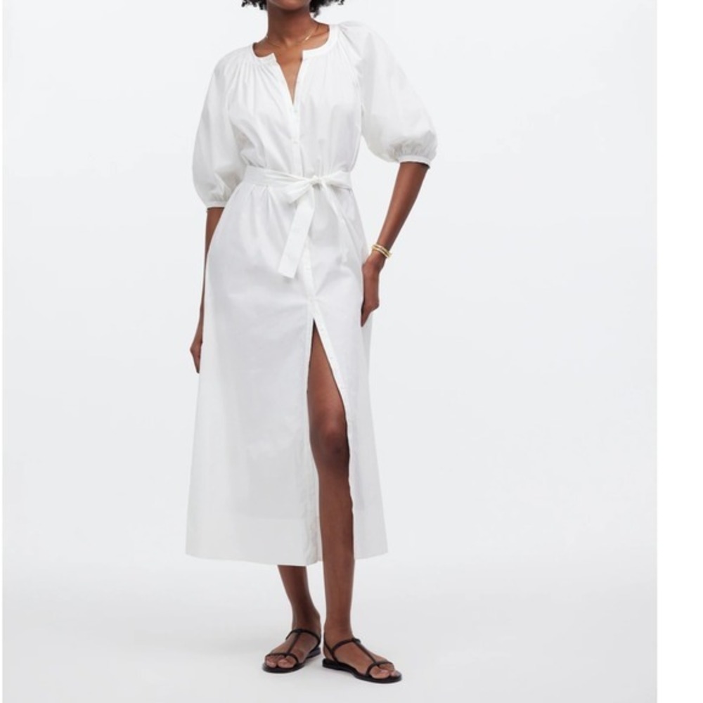Madewell White‎ Puff Sleeve Button Front Maxi Dress Tie Waist Summer Bridal
